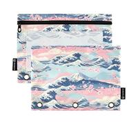 RPLIFE Trousse à crayons pour classeur à 3 anneaux, lot de 2 grandes pochettes en PVC, essentiels pour la rentrée scolaire, 24 x 17 cm (taille unique x 2), vagues de l'océan