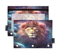RPLIFE Trousse à crayons pour classeur à 3 anneaux, lot de 2 grandes pochettes en PVC, essentiels pour la rentrée scolaire, 24 x 17 cm (taille unique x 2), galaxie lion