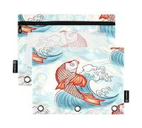 RPLIFE Trousse à crayons pour classeur à 3 anneaux, lot de 2 pochettes à 3 anneaux, essentiels pour la rentrée scolaire, 24 x 17 cm (taille unique x 2), joli poisson japonais bleu