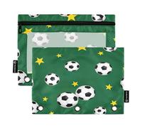RPLIFE Trousse à crayons pour classeur à 3 anneaux, lot de 2 pochettes à 3 anneaux, essentiels pour la rentrée scolaire, 24 x 17 cm (taille unique x 2), noir, blanc, vert football