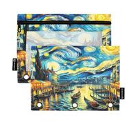 RPLIFE Trousse à crayons pour classeur à 3 anneaux, lot de 2 pochettes à crayons avec fenêtre transparente, fournitures de rentrée scolaire, 24 x 17 cm, ciel étoilé de Venise