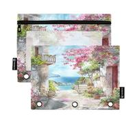 RPLIFE Trousse à crayons pour classeur à 3 anneaux, lot de 2 pochettes transparentes à fermeture éclair, fournitures de rentrée scolaire, 24 x 17 cm, allée italienne romantique