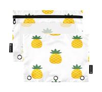 RPLIFE Trousse à crayons pour classeur à 3 anneaux, lot de 2 pochettes transparentes en tissu à fermeture éclair, essentiels pour la rentrée scolaire, 24 x 17 cm (taille unique x 2), ananas jaunes