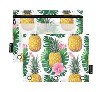 RPLIFE Trousse à crayons pour classeur à 3 anneaux, lot de 2 trousses à crayons avec fenêtre en plastique, fournitures de rentrée scolaire, 24 x 17 cm, ananas feuilles tropicales