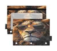 RPLIFE Trousse à crayons pour classeur à 3 anneaux, trousse à crayons souple à 3 anneaux, essentiels pour la rentrée scolaire, 24 x 17 cm, lunettes de soleil lion cool