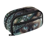 RPLIFE Trousse à crayons vintage Royal Siamois Pearl pour enfants avec poche en PVC transparent, grande capacité, double fermeture éclair, trousse à crayons pour fournitures scolaires