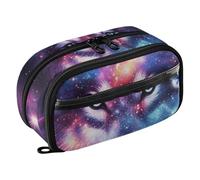RPLIFE Trousse à crayons Wolf Cosmic Galaxy pour enfants avec poche en PVC transparent, grande capacité, multi-compartiments pour fournitures scolaires