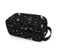 RPLIFE Trousse de toilette noire avec motif lunes blanches et étoiles - Grande ouverture - Résistante à l'eau - Pour homme et femme