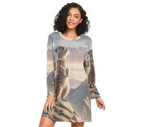RPLIFE Two Meerkats on Mountain Chemise de nuit décontractée à manches longues pour femme, Deux suricates sur la montagne, 3XL