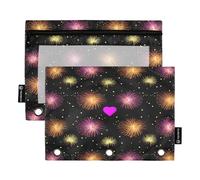 RPLIFE Vibrant Hearts Fireworks Lot de 2 grandes trousses à crayons à 3 anneaux pour l'école des enfants, trousse à crayons pour garçons et filles, 24 x 17 cm