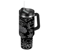 RPLIFE White Line - Gobelet isotherme en acier inoxydable avec couvercle - Tasse à café isotherme avec couvercle - Pour homme et femme - Noir