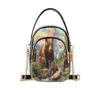 RPLIFE Wild Brown Bear Sac à main à bandoulière matelassé, sac à bandoulière pour femme avec sangle de chaîne, petit sac à main de voyage pour téléphone et accessoires essentiels