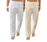 RPOVIG Pantalon 2 pièces en lin pour homme - Style décontracté - Pour la plage, le yoga, le mariage - Coupe ample - Vêtements d'été, kaki, Taille M