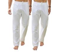 RPOVIG Pantalon 2 pièces en lin pour homme - Style décontracté - Pour la plage, le yoga, le mariage - Coupe ample - Vêtements d'été, blanc, Large