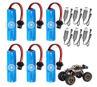 Rppiup 6 Pièces 3.7V 3000mah Li-ION Battery, Akku 18650 Rechargeables avec 4 Prises SM-2P et Un Chargeur USB, Li ION Power Ersatz Akku für RC Fahrzeuge, Boote, Panzer, Autos, Schiffe,Roboter