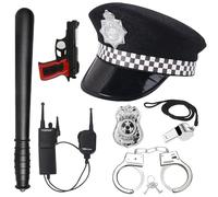 Rppiup 7 Pièces deguisement policier enfant, accessoires police costume set avec Menottes Casquette Police Badge Matraque Sifflet Talkie Walkie Pistolet jouet pour cosplay carnaval halloween fête