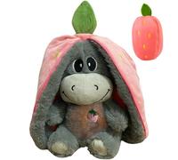 Rppiup Âne respirant 32 cm, en peluche, avec battement de cœur, avec respiration, musique et lumières, fraise, avocat, doudou respirant pour soulager l'anxiété (rose)