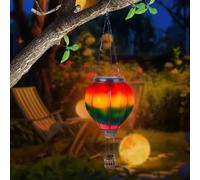 Rppiup Lanterne solaire LED montgolfière - Photophore solaire - Décoration de jardin pour l'extérieur - Lanterne solaire suspendue pour l'extérieur - Effet de flamme décoratif - Ballon arc-en-ciel