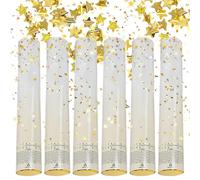 Rppiup Lot de 6 canons à confettis en forme d'étoiles dorées - Grands confettis biodégradables pour mariage, anniversaire, Nouvel An, célébration, remise de diplôme, Noël