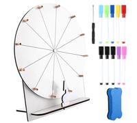 Rppiup Roue de la fortune à tourner - 29 cm - Grande roue de la chance en bois - Avec gomme et marqueur - Roue de la fortune à personnaliser - Pour jeux de loterie et jeux de mots - Blanc