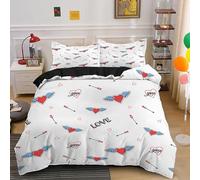 Rptidmv Housse de Couette 140x200 Amour Ensemble de Literie avec Fermeture Éclair (pour Enfant), Parure de Lit 1 Personne en Microfibre et 2 Taies d'oreiller 65x65 cm