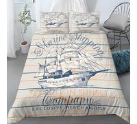 Rptidmv Housse de Couette 140x200 Bateau à Voile Ensemble de Literie avec Fermeture Éclair (pour Enfant), Parure de Lit 1 Personne en Microfibre et 2 Taies d'oreiller 65x65 cm