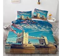 Rptidmv Parure de Lit 160x200 Pont de Londres Réversible Ensemble de Literie avec Fermeture Éclair (Adultes Enfant), Confortable Doux et Housse de Couette 2 Taies d'oreiller 65x65 cm
