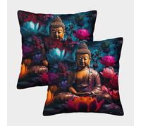 RQATHDUUD Image du Bouddha Lot de 2 en Taie d'oreiller Housse Coussin pour Canapé, Salon, Chambre à Coucher Canapé Coussins 45x45cm