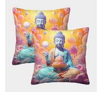 RQATHDUUD Image du Bouddha Lot de 2 en Taie d'oreiller Housse Coussin pour Canapé, Salon, Chambre à Coucher Décoration 45x45cm