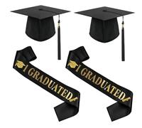 RQcMid Lot de 2 chapeaux de baccalauréat avec 2 écharpes, chapeau de remise de diplôme pour remise de diplôme et photos, cadeau de remise de diplôme, chapeau réglable (noir)
