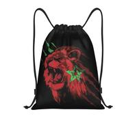 RQLNBOBZ sac à drawstring Sac à dos à cordon de serrage avec motif Lions de l'Atlas marocain et drapeau du Maroc sac de sport pour hommes et femmes sac de courses