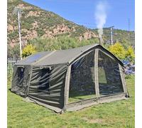 RQLSSSLMXJ Tente de Camping Gonflable 4 Saisons en Coton, Facile à Monter, avec auvent Amovible, Porte en TPU et idéale pour 5 à 6 Personnes. Équipée de 2 Ouvertures pour poêle et d'un Passe-