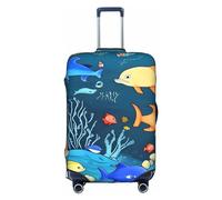 RQMPHUGNCF Blue Underwater World of Fish Valise Housse de protection pour bagages Matériau haute élasticité pour voyageurs, blanc, L, blanc, L