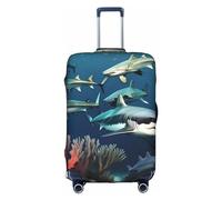 RQMPHUGNCF Sharks Under The Sea Valise Housse de protection en matériau haute élasticité pour voyageurs, blanc, XL, blanc, XL