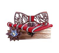 RQPYQF Noeud Papillon Bois, Ensemble de 4 Pièces Noeud Papillon en Bois et Boutons de Manchette et Broche en Bois et Carré de Poche, Fait Main, Accessoire Mode (Style#24)