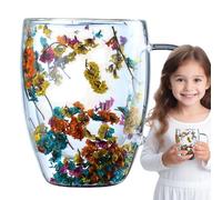 Rqrdww Tasse à café à couche isolée, tasse à café en verre ergonomique, tasse à café anti-brûlure, tasse à café à fleurs séchées, tasse à café à double volet, tasse à café en verre isolé, tasse à café