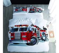 RQXRTR Housse De Couette 140X200cm Camion De Pompier - Parure De Lit Enfant en Microfibre, Housse De Couette 1 Personnes avec Fermeture Éclair, Parure Housse avec 2 Taie d'oreiller 65X65 cm