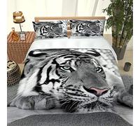 RQXRTR Housse De Couette 140X200cm Tigre Noir Et Blanc - Parure De Lit Enfant en Microfibre, Housse De Couette 1 Personnes avec Fermeture Éclair, Parure Housse avec 2 Taie d'oreiller 65X65 cm