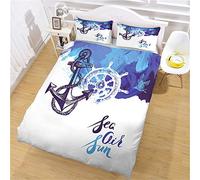 RQXRTR Housse De Couette 200X200cm Abstrait Ancre Navire Gouvernail Nautique - Parure De Lit Enfant En Microfibre, Housse De Couette 2 Personnes Avec Fermeture Éclair, Parure Housse Avec 2 Taie D'Orei