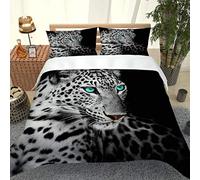 RQXRTR Housse De Couette Ado Adulte 240X260 cm avec 2 Taie d'oreiller 65X65cm, 3 Pièces Parure De Lit 2 Personnes en Microfibre avec Fermeture Éclair, 3D Léopard des Neiges Animal Imprimé Motif