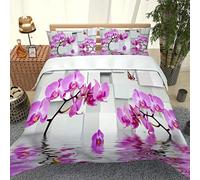 RQXRTR Parure De Lit 240X260cm Ado Adulte Housse De Couette, 3 Pièces Motif Orchidée Pourpre Imprimé Parure De Couette en Microfibre avec Fermeture Éclair avec 2 Taies d'oreiller 65X65 cm