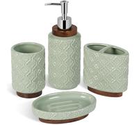 RQYIXI Ensemble d’Accessoires de Salle de Bain 4 pièces avec Porte-Brosse à Dents, Distributeur de Savon en céramique, gobelet, Porte-Savon