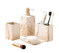 RQYIXI Ensemble d’Accessoires de Salle de Bain 4 pièces en céramique avec Porte-Brosse à Dents, Distributeur de Savon, gobelet, Porte-Savon - Marron marbré