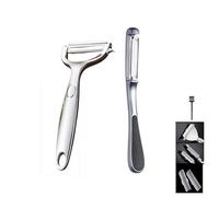 RQzaufania Lot de 2 Eplucheurs de Pommes de Cuisine, Y et I Forme de Alliage de Zinc Supérieure, Lame Droite Tranchante, Protection et Brosse de Nettoyage Inclus (Argent)