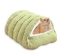 Rr tianshi Niche pour chat couverte confortable et lavable, grotte apaisante 2 en 1 pour intérieur pour chat, petit chien, lapin - Coussin luxueux chaud et anti-anxiété (vert, L-65 x 40 x 28 cm)
