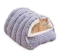 Rr tianshi Niche pour chat couverte confortable et lavable, grotte apaisante 2 en 1 pour intérieur pour chat, petit chien, lapin - Coussin de couchage luxueux, chaud et anti-anxiété (bleu, L-65 x 40 x