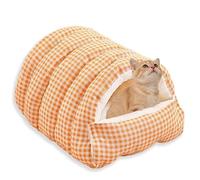 Rr tianshi Niche pour chat couverte confortable et lavable, grotte apaisante 2 en 1 pour intérieur pour chat, petit chien, lapin - Coussin luxueux chaud et anti-anxiété (orange, L - 65 x 40 x 28 cm)