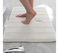 Rr tianshi Tapis de bain antidérapant pour salle de bain, extra doux, absorbant et à séchage rapide, en mousse à mémoire de forme (30 x 50 cm, blanc)