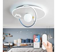 RRBEST LED Plafonnier pour Enfants, Moderne Lune Astronaute Plafonnier, Dimmable Acrylique Lumière Éclairage avec Télécommande, Garçons Et Filles Chambre Enfants Bébé Chambre Décoration Lustre