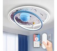 RRBEST Plafonnier LED enfant, Moderne Lune Astronaute Plafonnier, Dimmable Acrylique Lumière Éclairage avec Télécommande, Garçons Et Filles Chambre Enfants Bébé Chambre Décoration Lustre